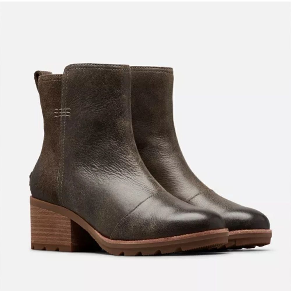 Sorel Cate Bootie Ankle Boot Leather Block Heel Major Brown. 7 - Picture 4 of 13